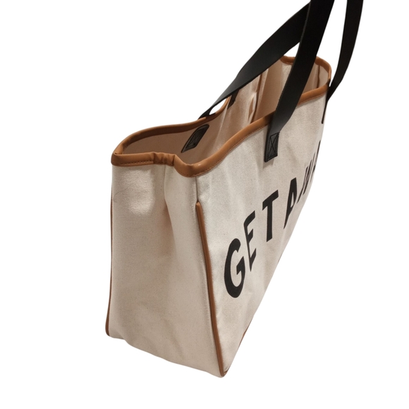 Santa Barbara Cream Black Tote Bag with Getaway Bold Design - Picture 3 of 9